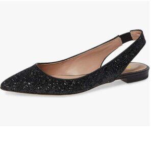 YDN Black Glitter Pointed Toe Slingback Low Heel Slide Sandals Dress Pump